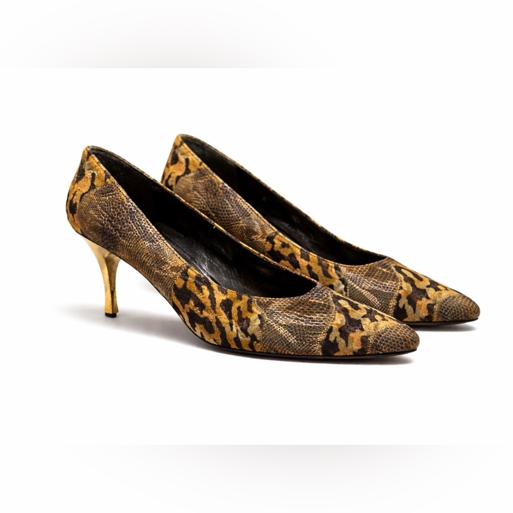 VTG Stuart Weitzman Mr. Seymour Cheetah Snakeskin Mix Pumps Size 8